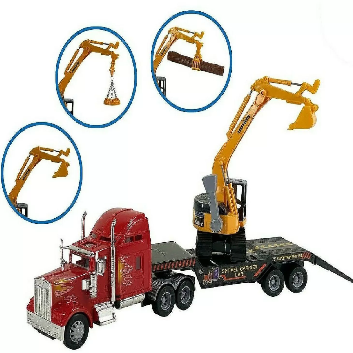 Oriental Trading Big Daddy Big Rig Heavy Duty Tractor Trailer Transport Flat Bed & Excavator* Toy Cars