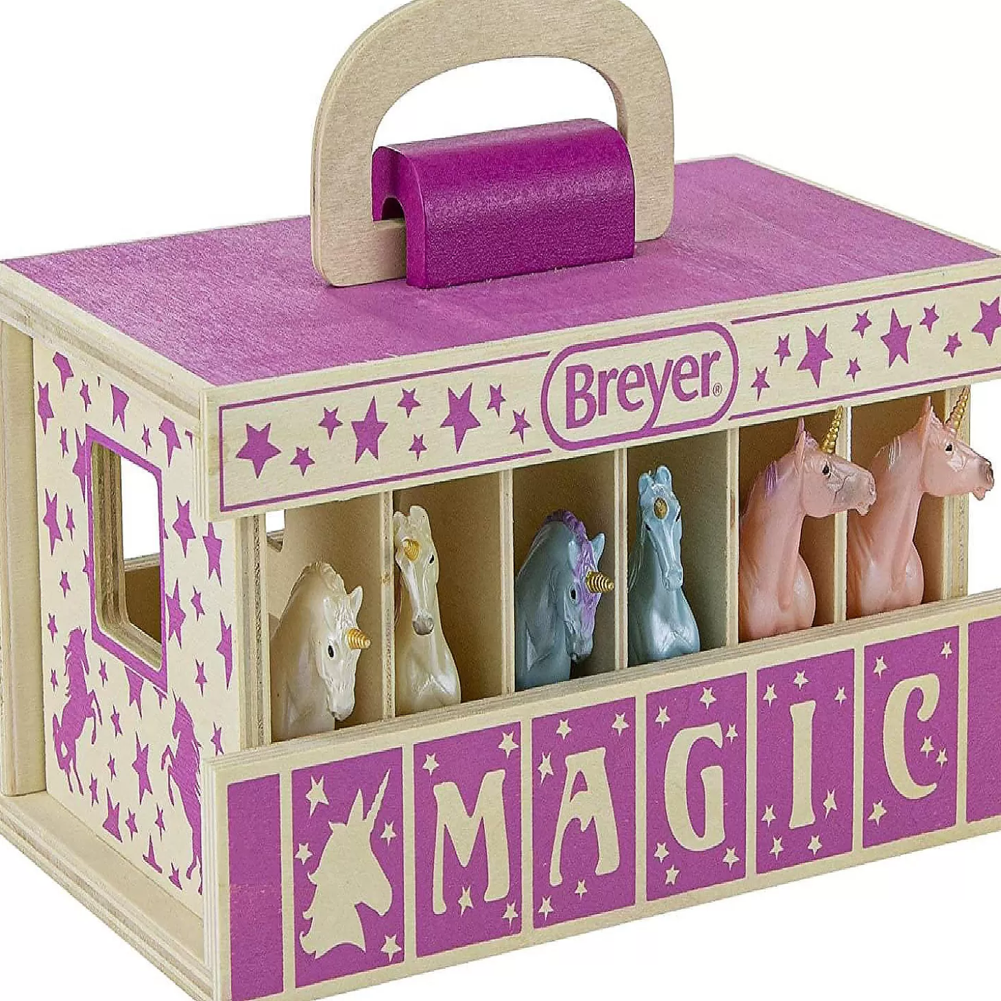 Oriental Trading Breyer Unicorn Magic Wooden Carry Stable Playset W/ 6 Unicorns* Play Sets