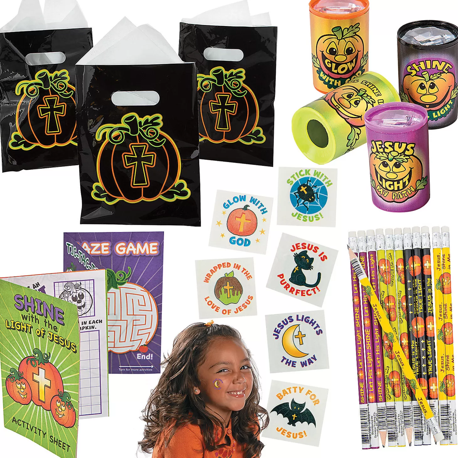 Oriental Trading Bulk 338 Pc. Christian Pumpkin Boo Bag Kit For 48* Temporary Tattoos