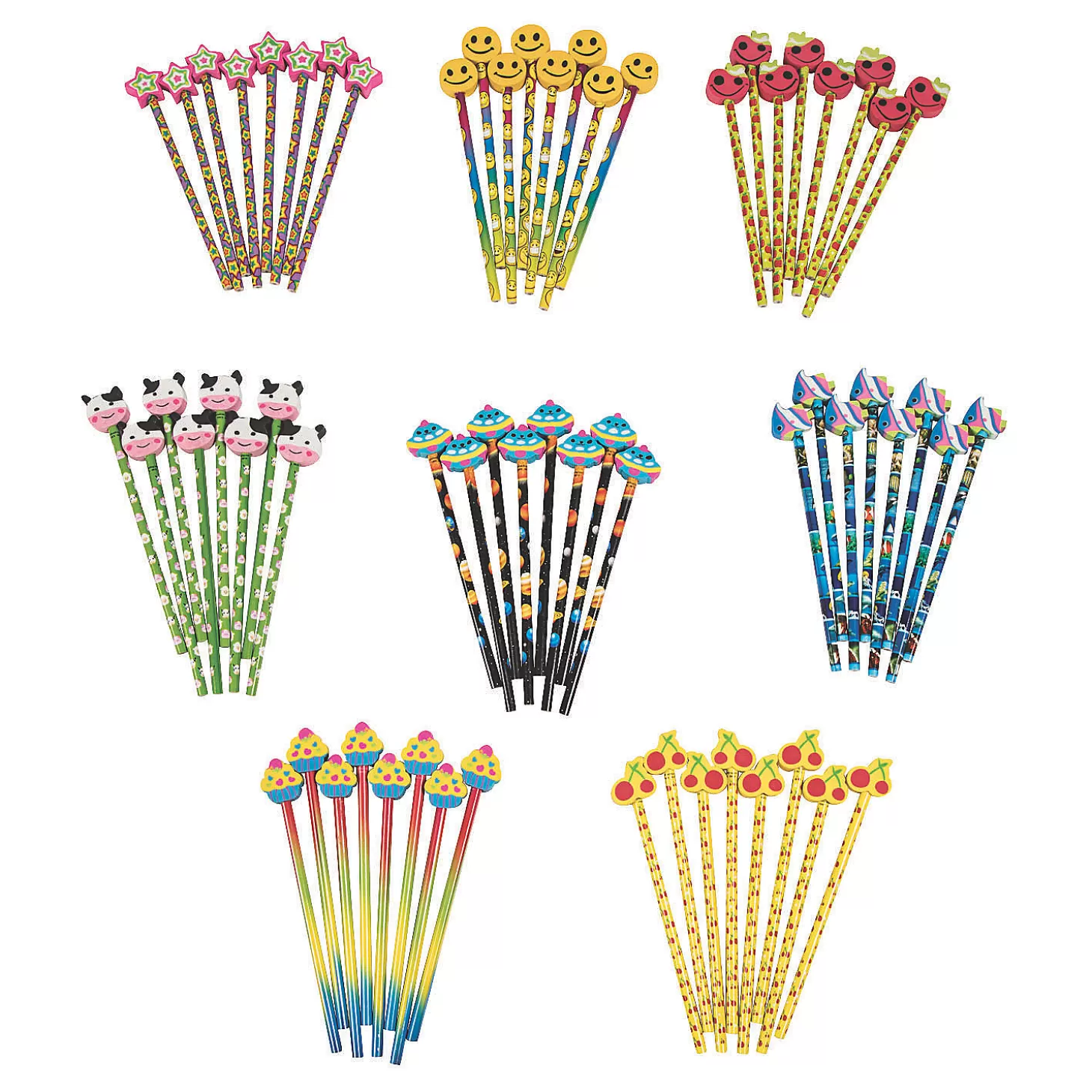 Oriental Trading Bulk 72 Pc. Pencils With Assorted Pencil Top Erasers* Pencils
