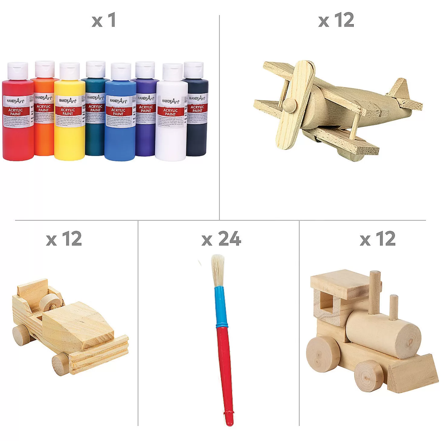 Oriental Trading Bulk 68 Pc. Unfinished Wood Cars, Trains & Planes Craft Kit Assortment- Makes 36* Toy Cars