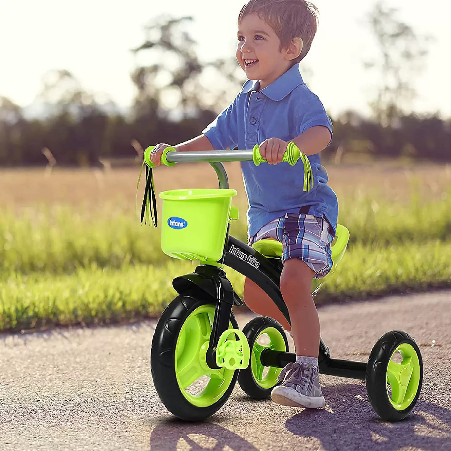 Best Costway Kids Tricycle Rider With Adjustable Seat Storage Basket Premium Quiet Wheels Non-Slip Handle Green Riding Toys