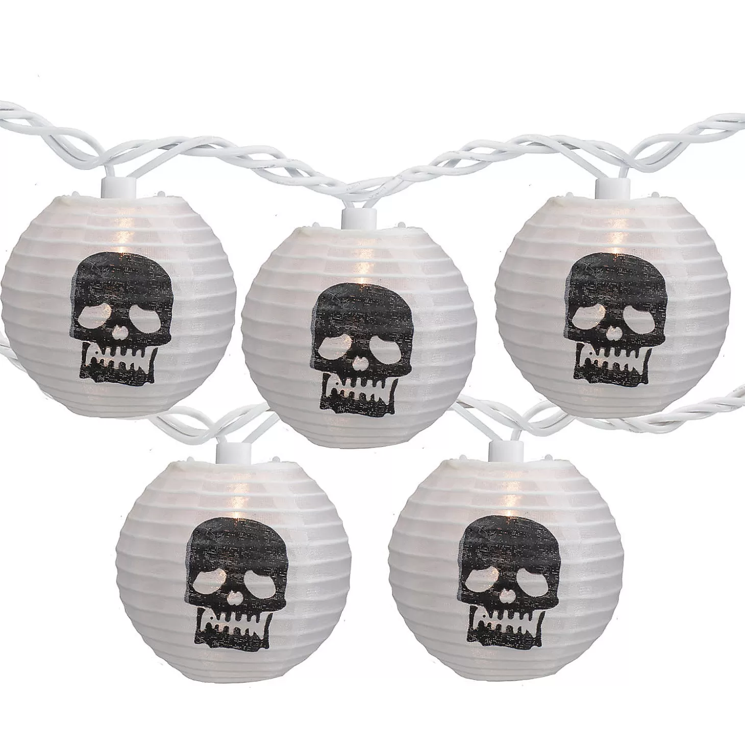 Best Sale 10-Count White And Black Skull Paper Lantern Halloween Lights 8.5Ft White Wire Skulls & Skeletons
