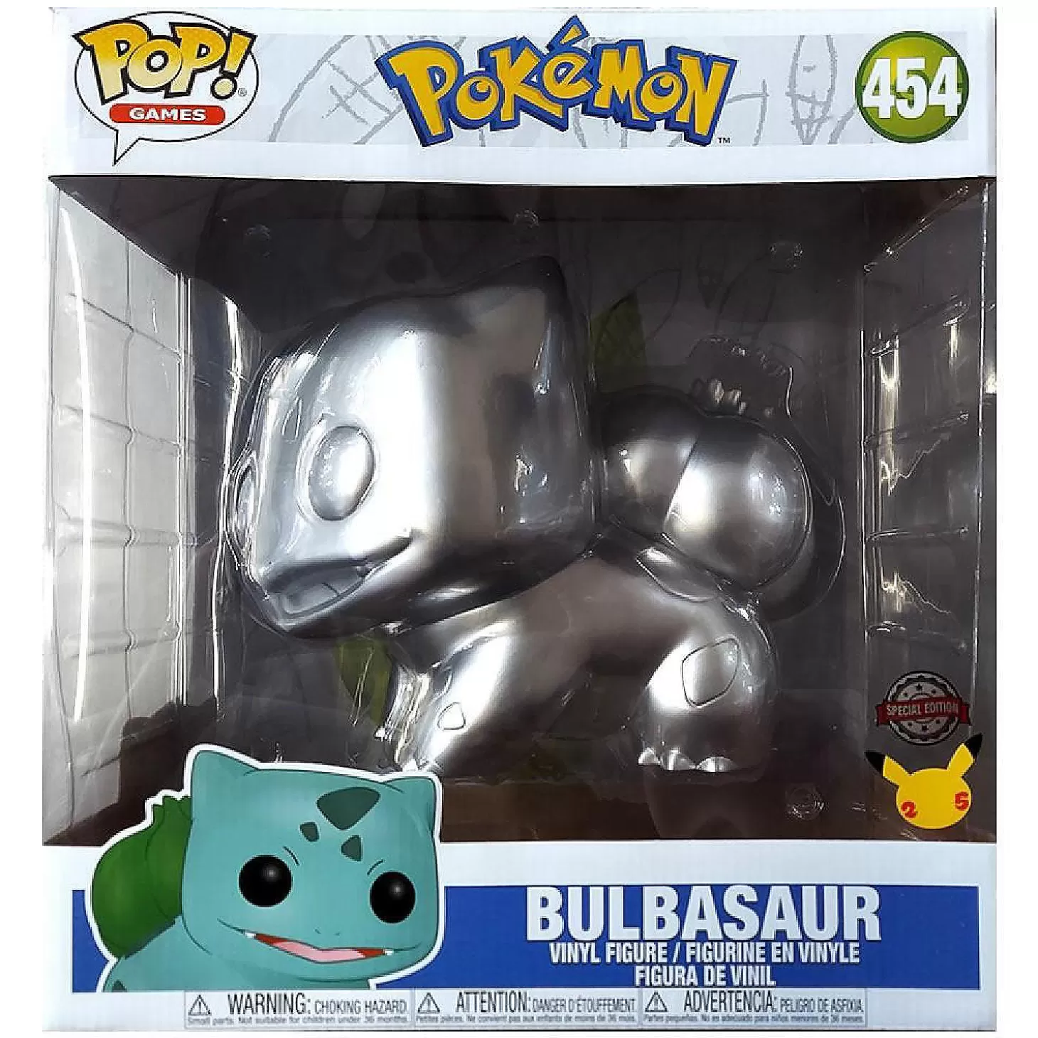 Oriental Trading Funko Pokemon Bulbusaur Jumbo Metallic Silver 25Th Anniversary 10" #454 Figure* Character Toys