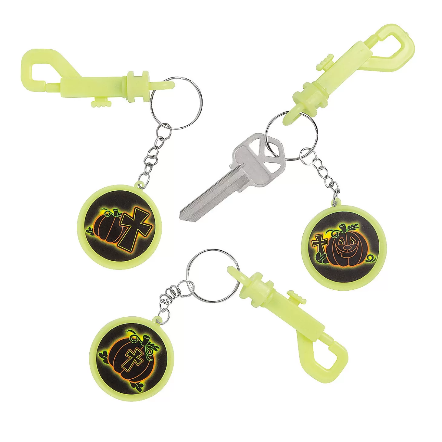 Best Sale Glow-In-The-Dark Halloween Christian Pumpkin Backpack Clip Keychains - 12 Pc. Halloween Apparel & Accessories