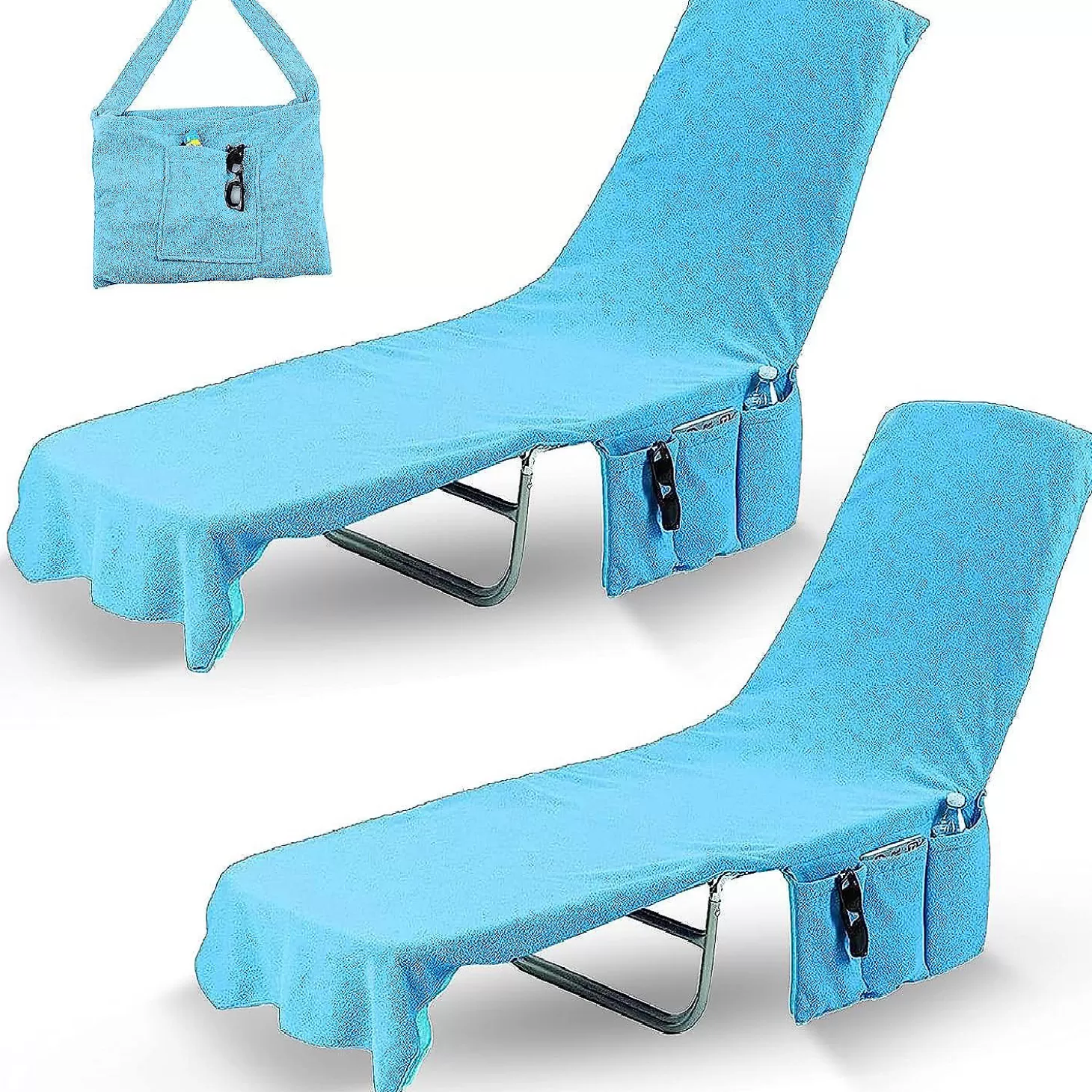 Best Kovot Chaise Lounge Beach Chair Towel Cover With Pockets Light Blue 84 X 26 Inches 2 Pack Water Toys