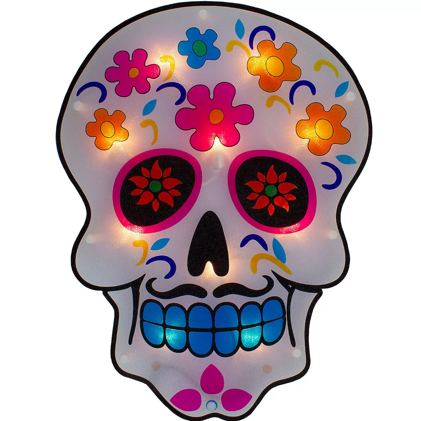 Best Sale 15" Lighted Day Of The Dead Sugar Skull Halloween Window Silhouette Decor Skulls & Skeletons