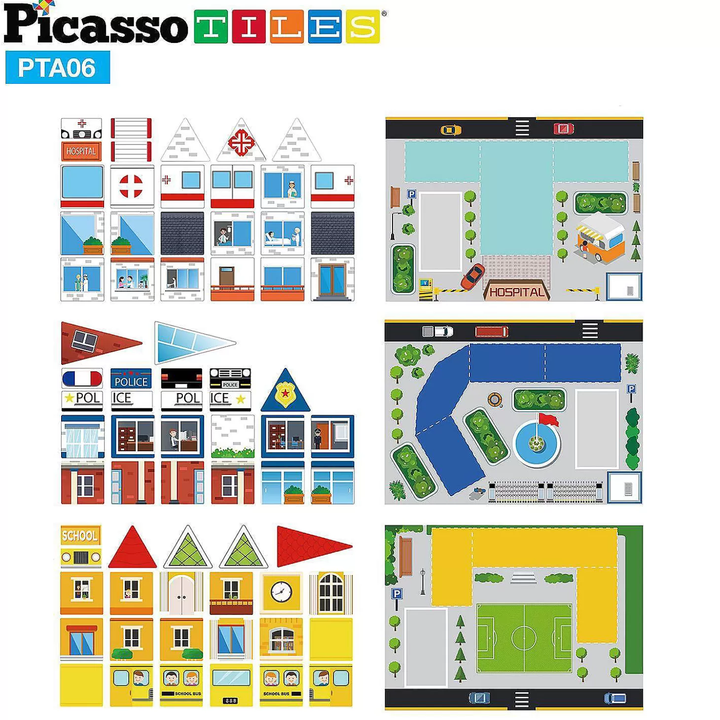 Oriental Trading Picassotiles - 80Pc School, Hospital, And Police Station Theme Set Pta06* Building Blocks
