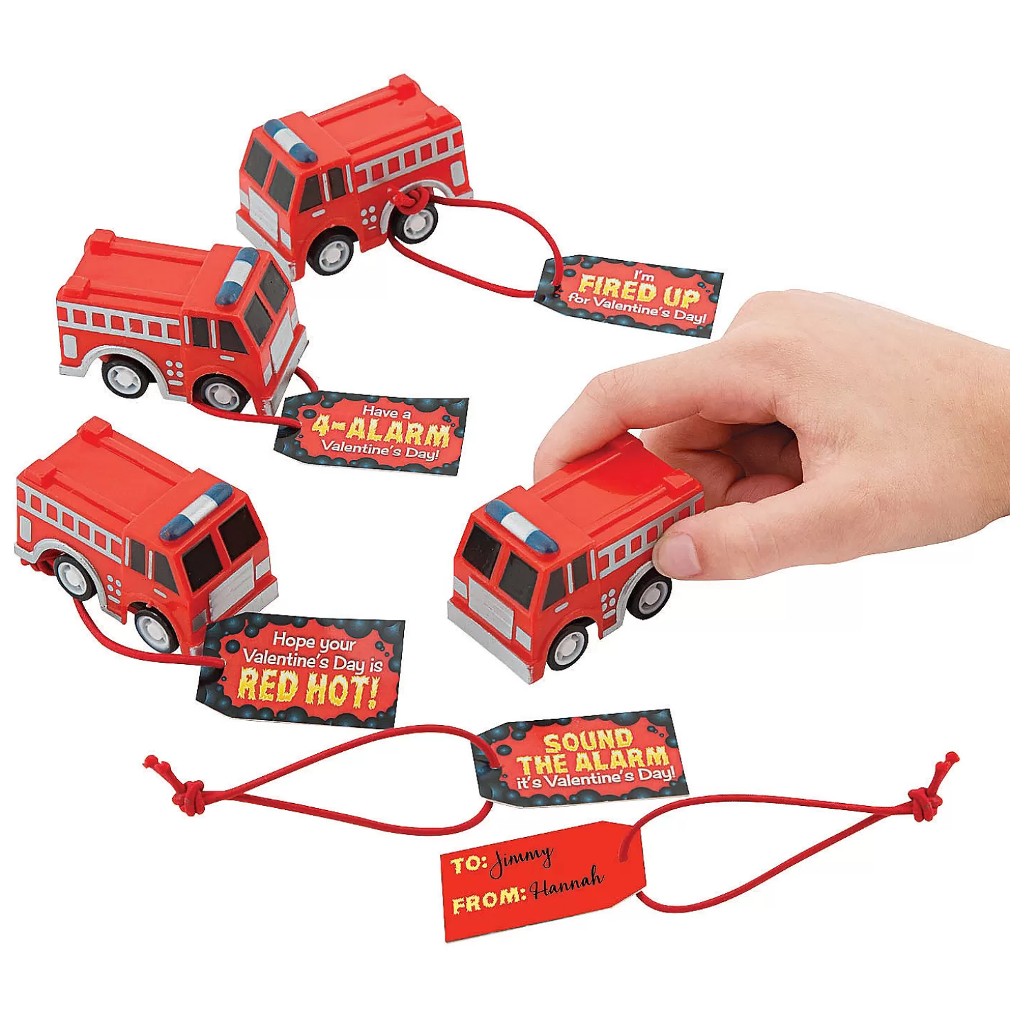 Oriental Trading Pull-Back Fire Truck Valentine Exchanges With Card For 12* Toy Cars