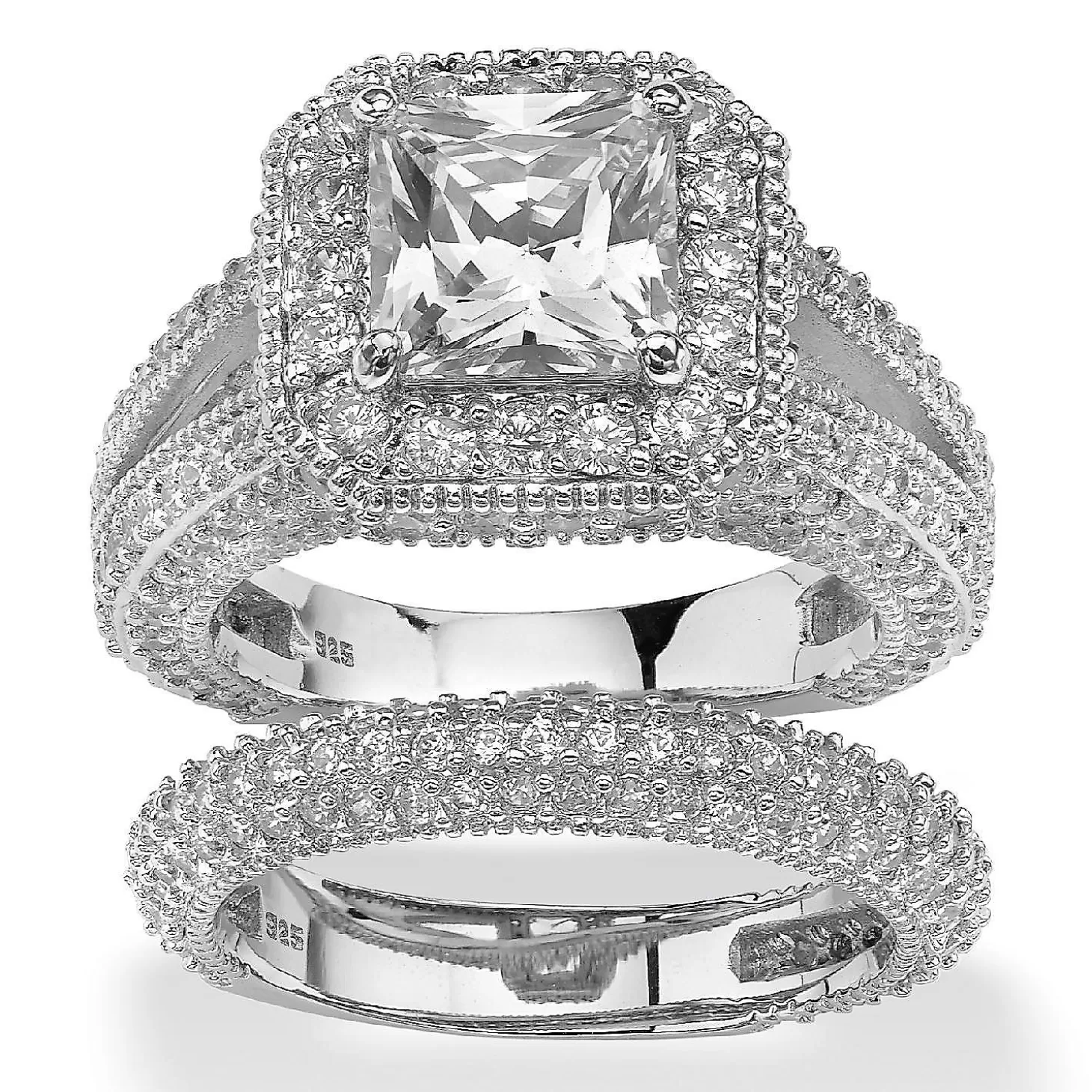 Oriental Trading 5.08 Tcw Cz Two-Piece Halo Bridal Set* Rings