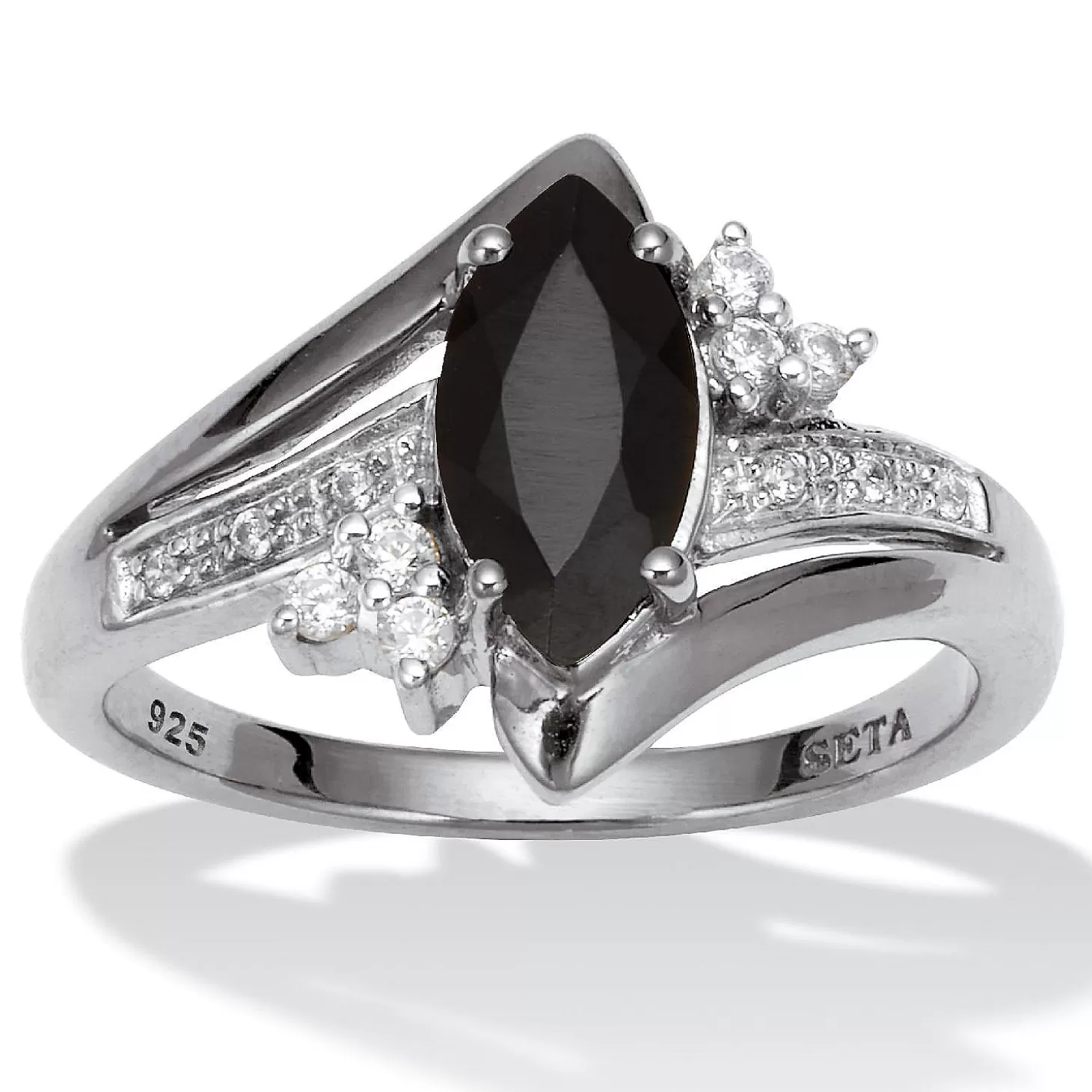 Oriental Trading .12 Tcw Onyx And Cz Platinum-Plated Ring* Rings