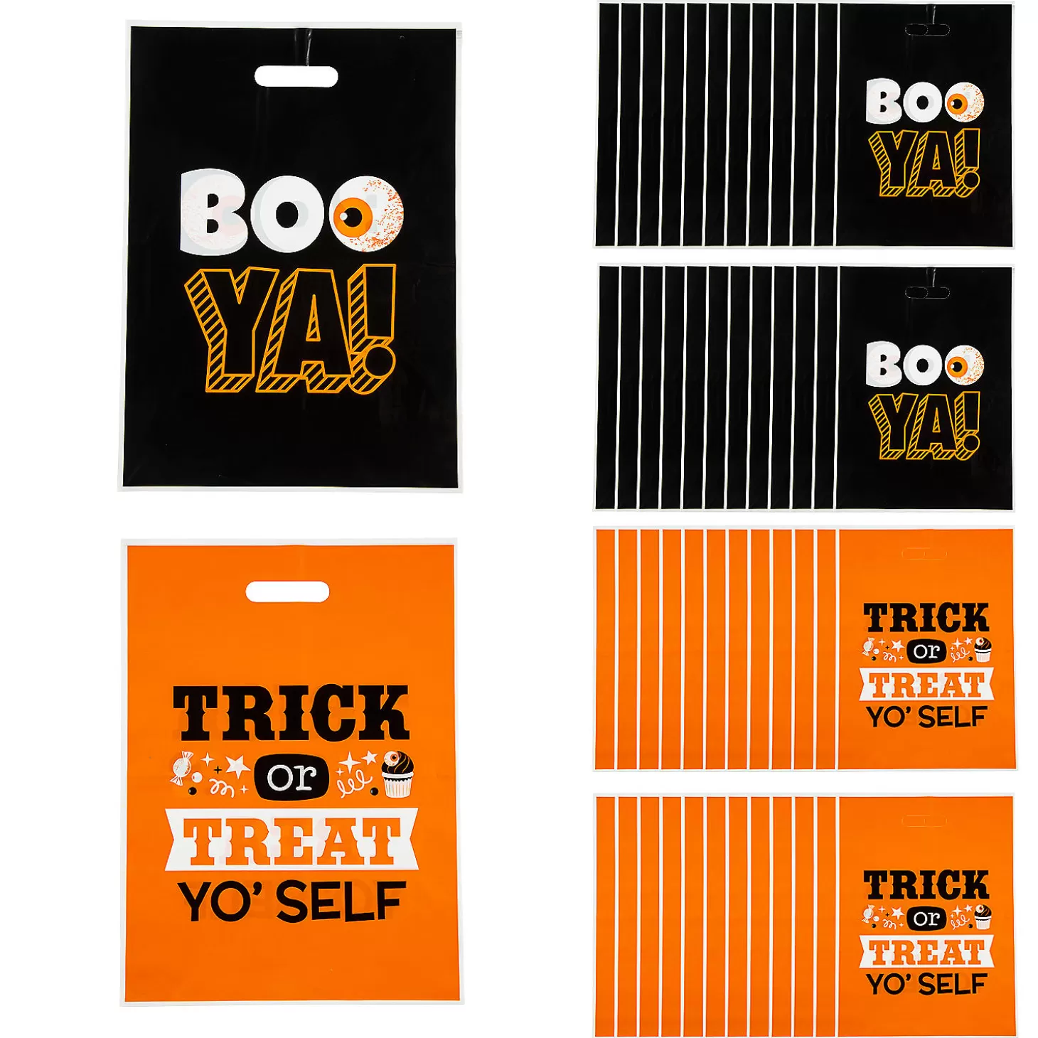 Best 12-1/2" X 17" Bulk 50 Pc. Halloween Funny Sayings Trick-Or-Treat Plastic Goody Bags Halloween Bags