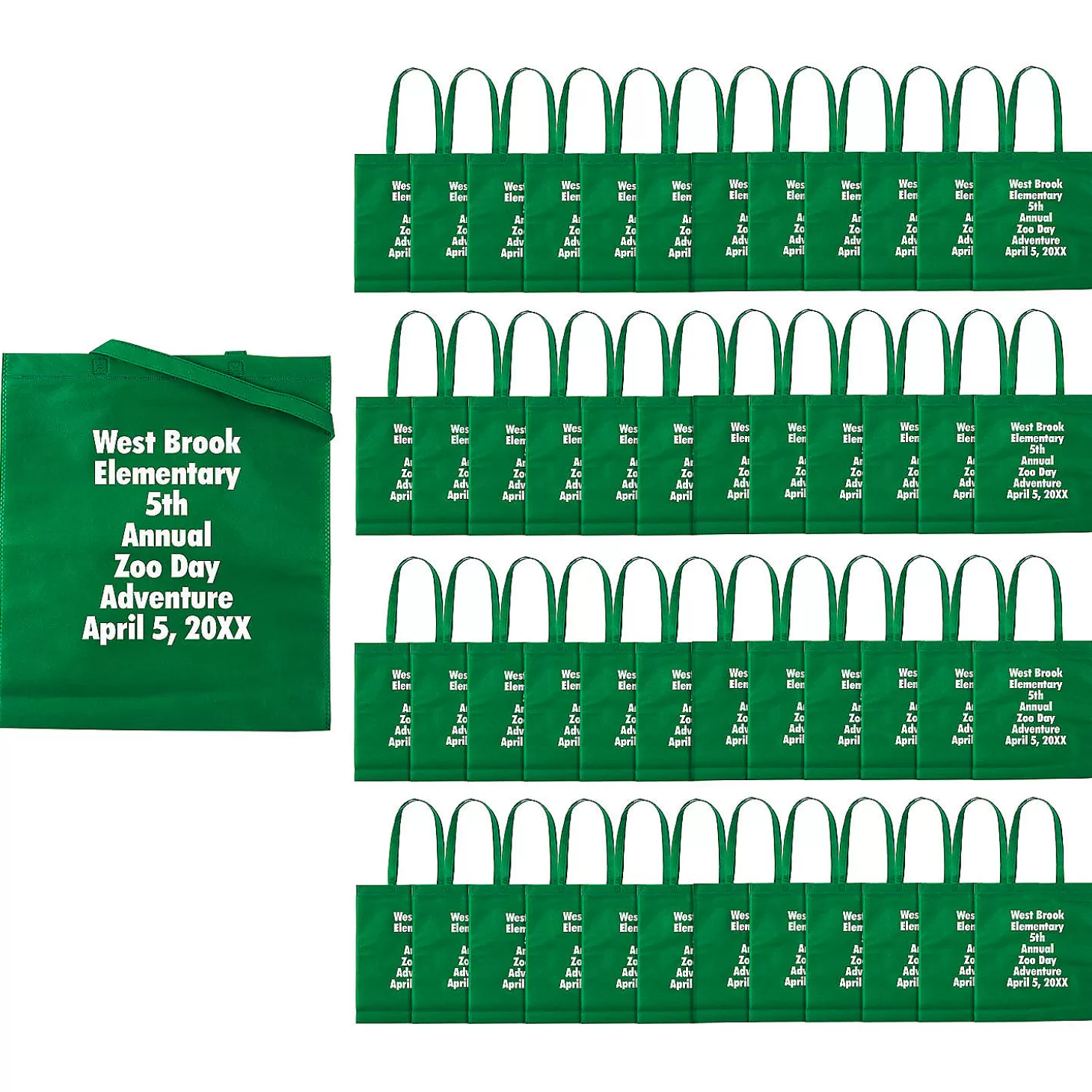 Best 15" X 17" Bulk 144 Pc. Personalized Large Green Nonwoven Tote Bags Halloween Apparel & Accessories