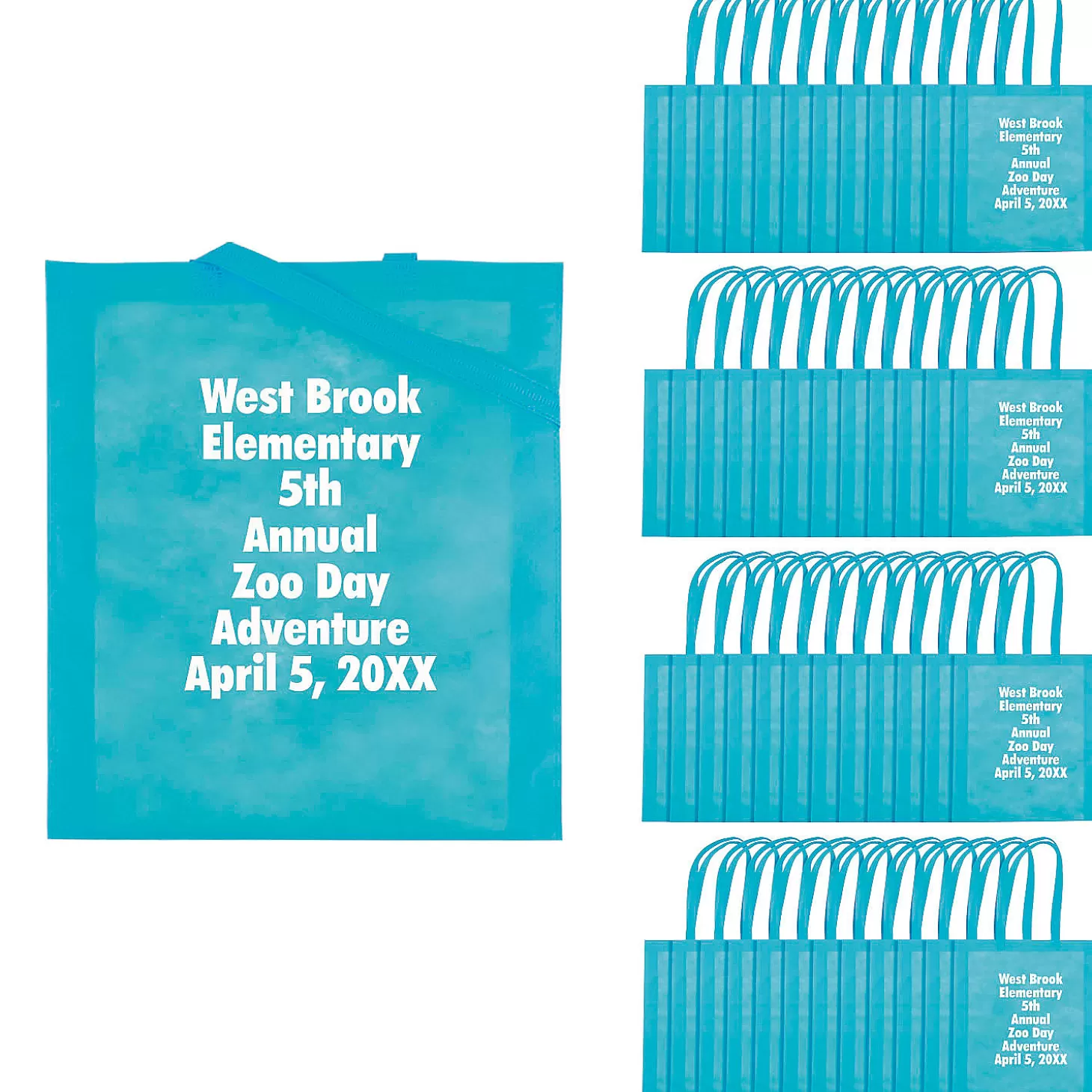 Best 15" X 17" Bulk 300 Pc. Personalized Large Light Blue Nonwoven Tote Bags Halloween Apparel & Accessories