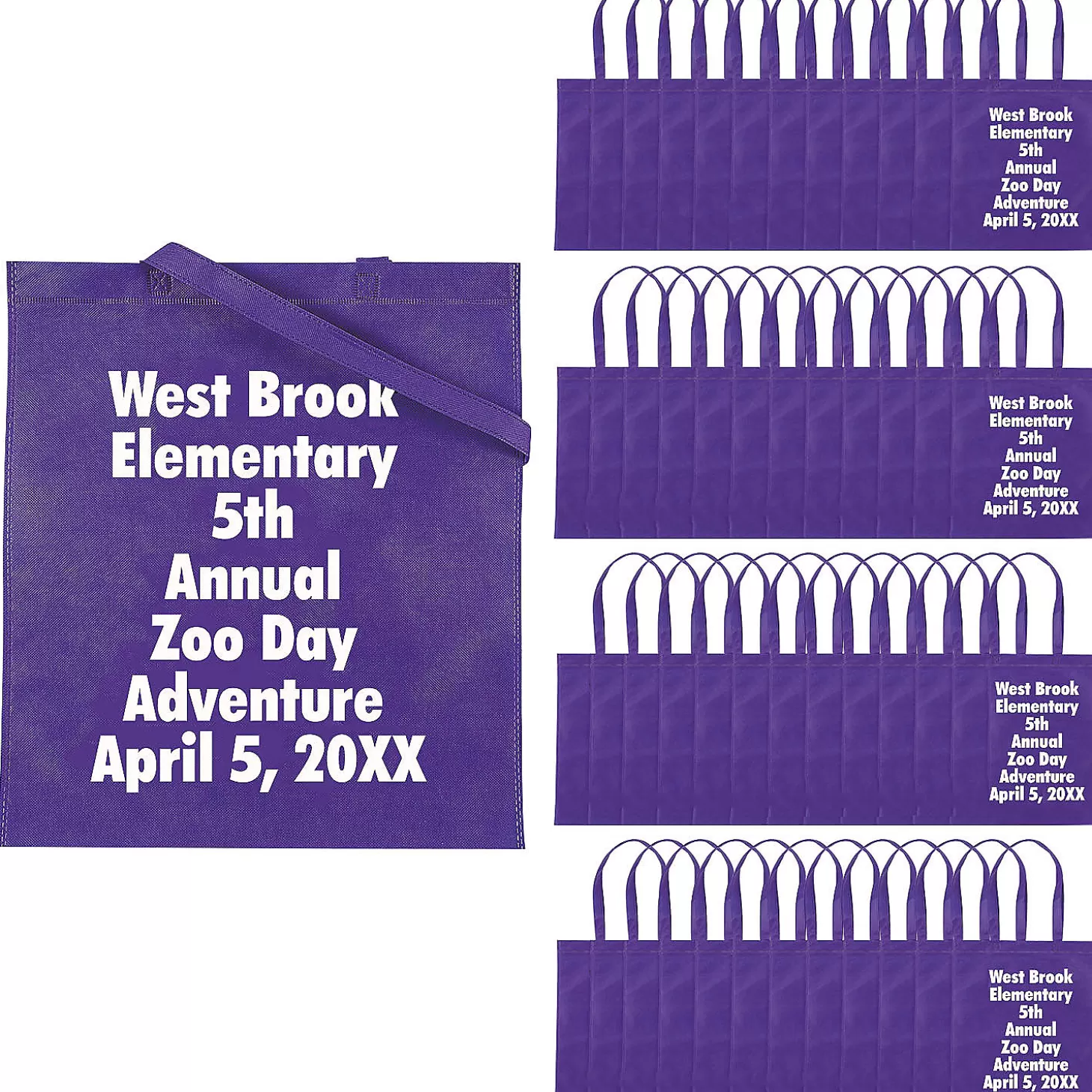 Clearance 15 X 17 Bulk 144 Pc. Personalized Large Purple Nonwoven Tote Bags Personalized Halloween Supplies