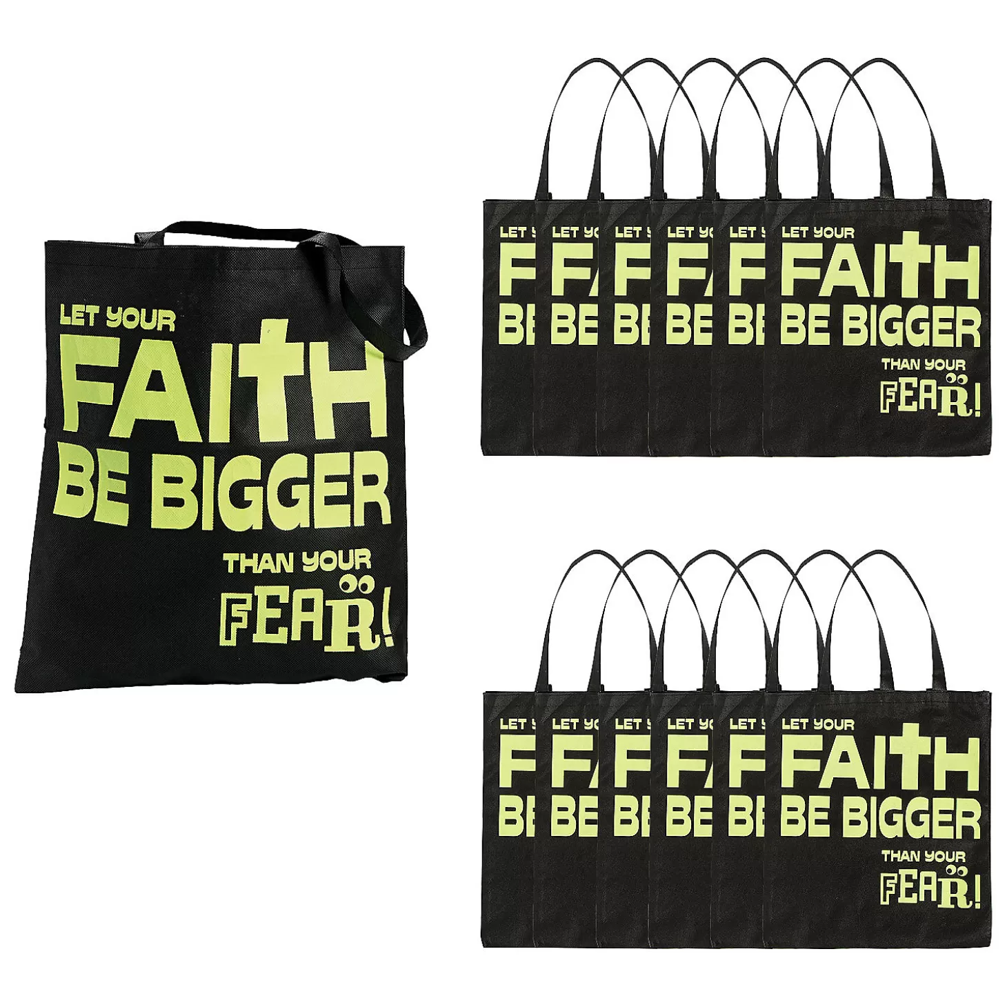 Best 15" X 17" Large Nonwoven Glow-In-The-Dark Faith Over Fear Tote Bags - 12 Pc. Halloween Apparel & Accessories